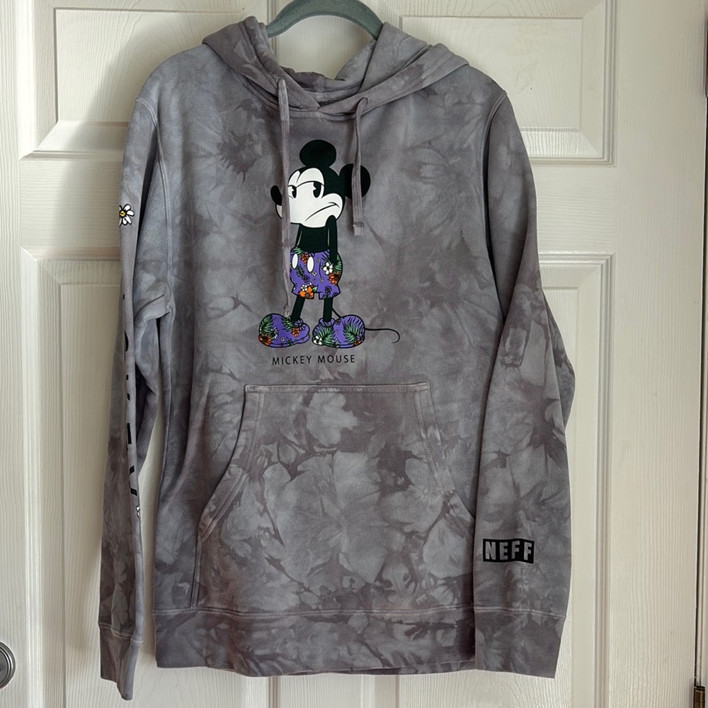 Neff Gray Tie Dye Tropical Disney Mickey Mouse Hoodie Sweatshirt sz Small Unisex